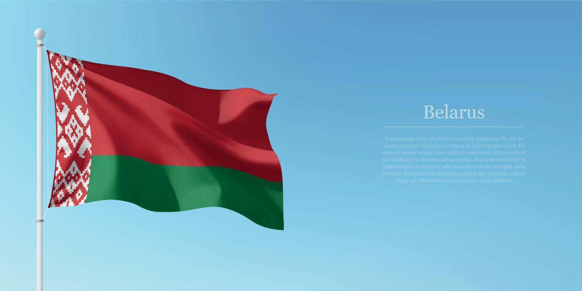 Waving Flag of Belarus Against Clear Blue Sky Copyspace vector