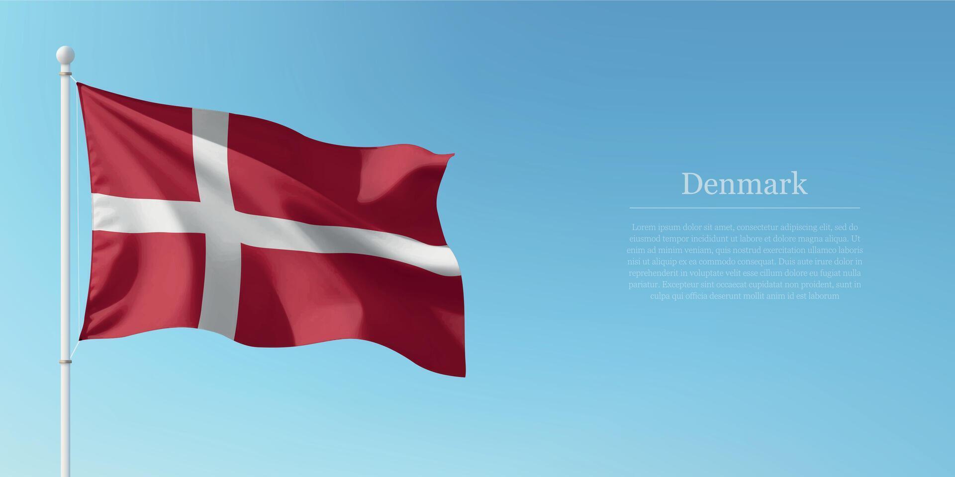Waving Flag of Denmark Against Clear Blue Sky Copyspace vector