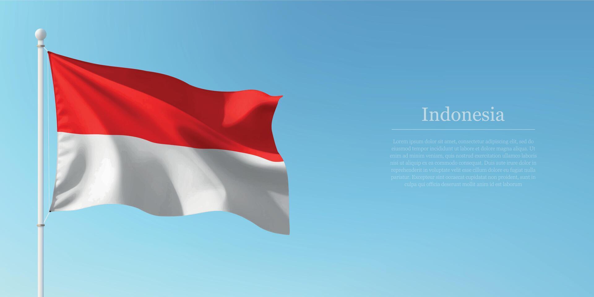 Waving Flag of Indonesia Against Clear Blue Sky Copyspace vector