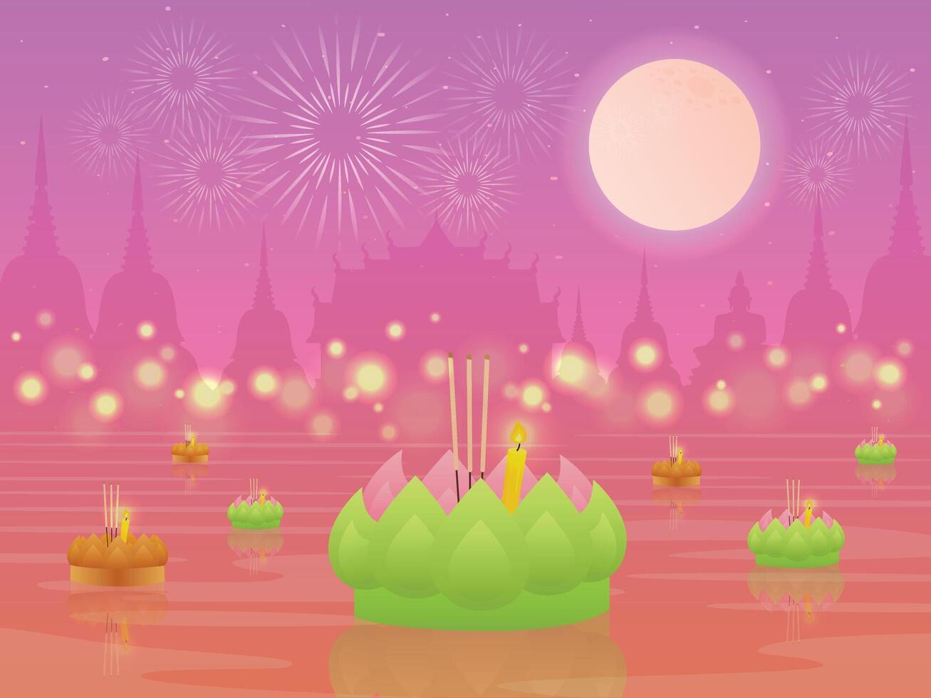 Loy Kratong Festival fullmoon fun illustration background design vector