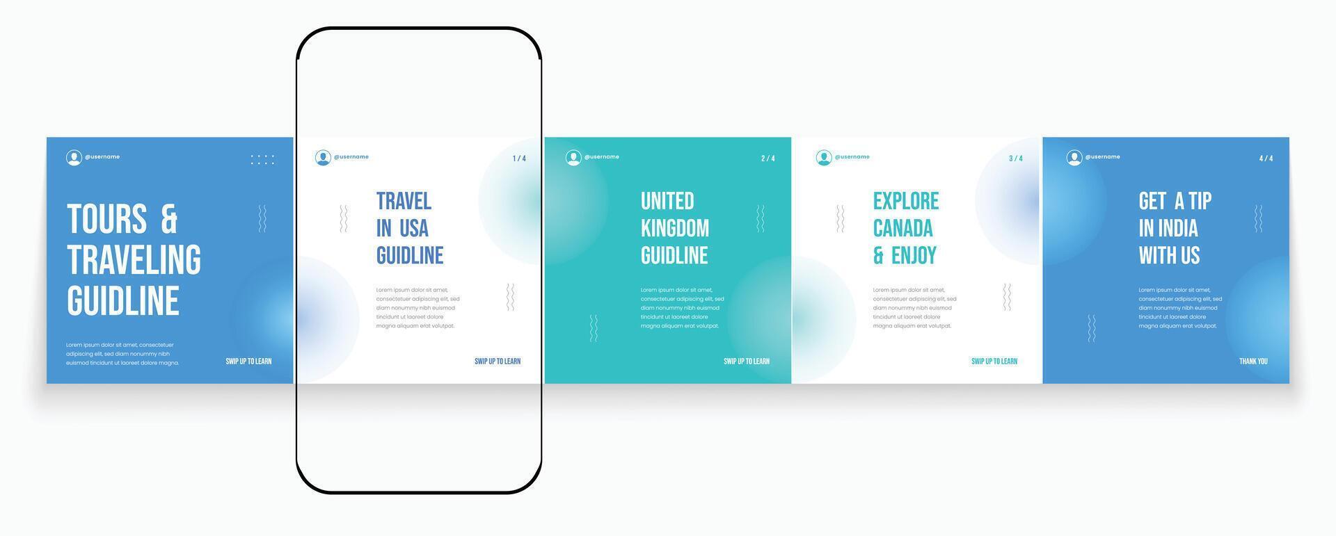 Tours and Travel guideline carousel template. Social media banner frame for travel agency carousel design vector