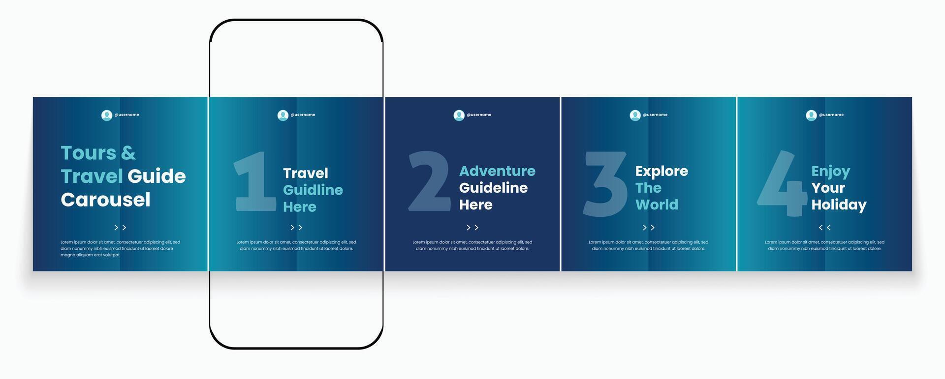 Travel agency carousel design or Social media banner frame. Guideline carousel template for Tours and Travel post. vector