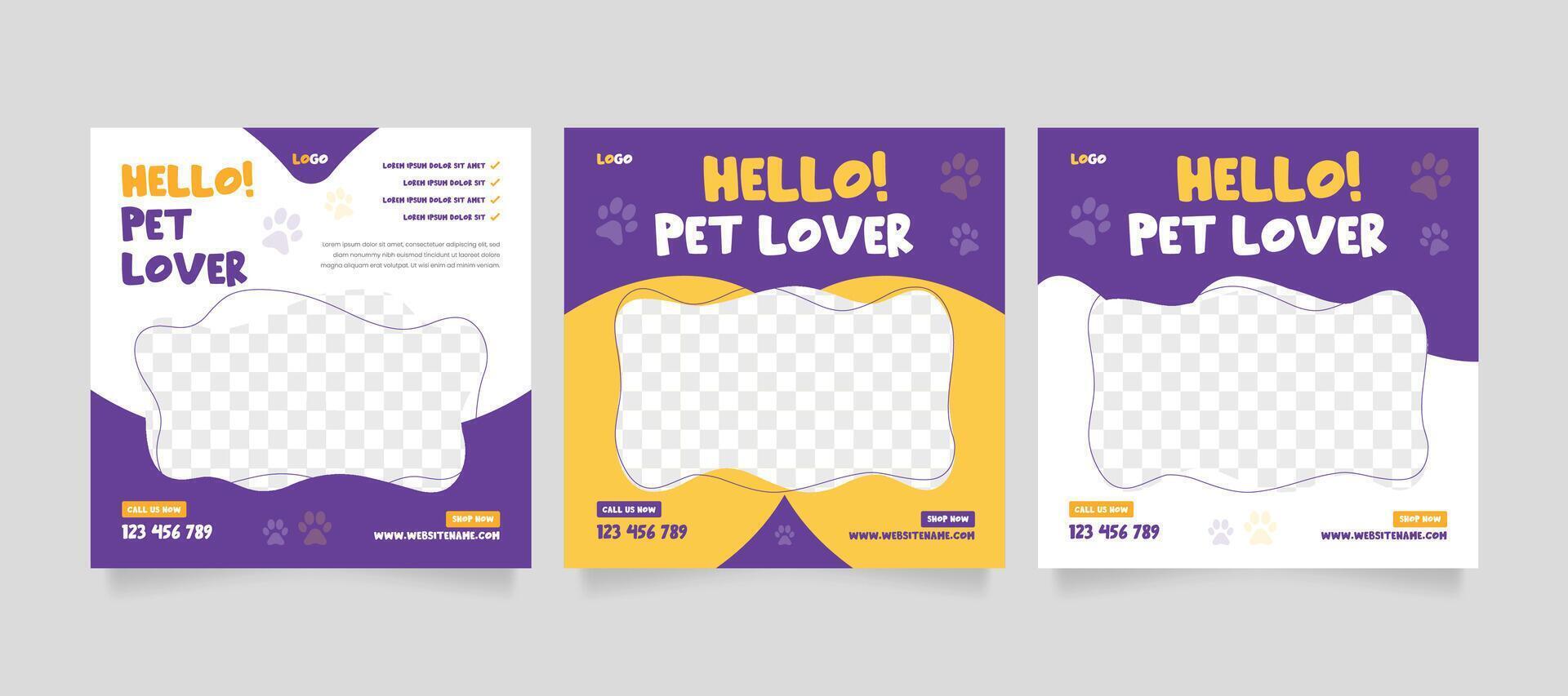 Pet care promotion banner social media pack template for pet shop vector