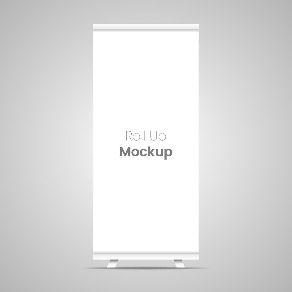 Roll up banner stand isolated on white backgrounds. blank display mockup for presentation vector