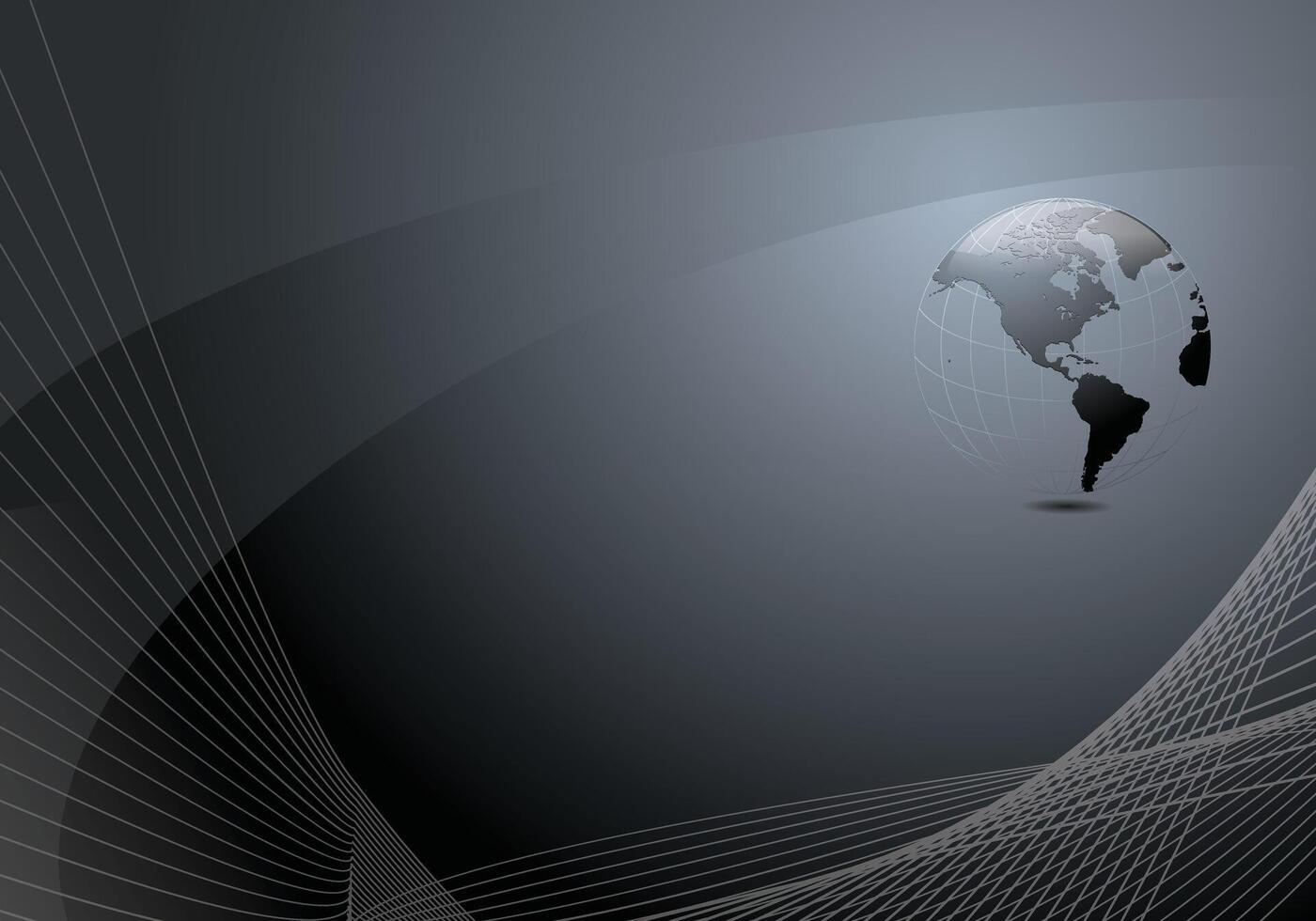 Grey Global Background with Floating Earth and Curved Lines vector