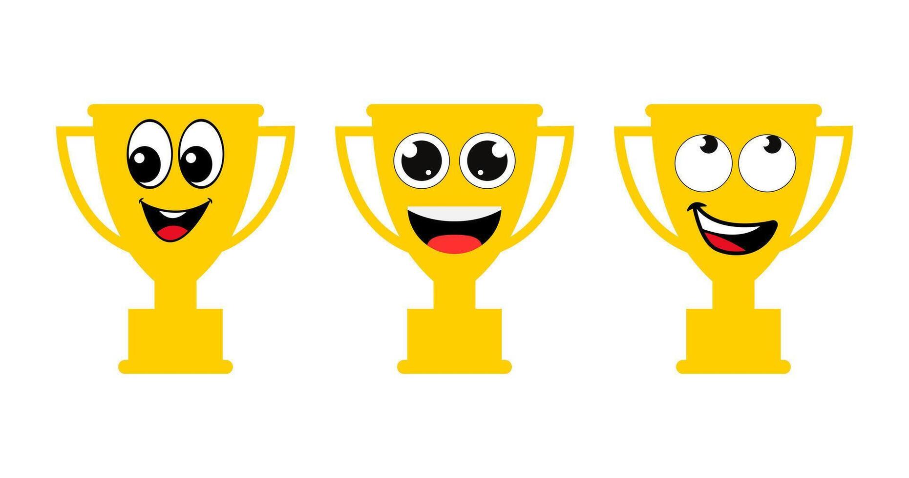 Cute Trophy set Emoji Line Icons In Different Expressions vector