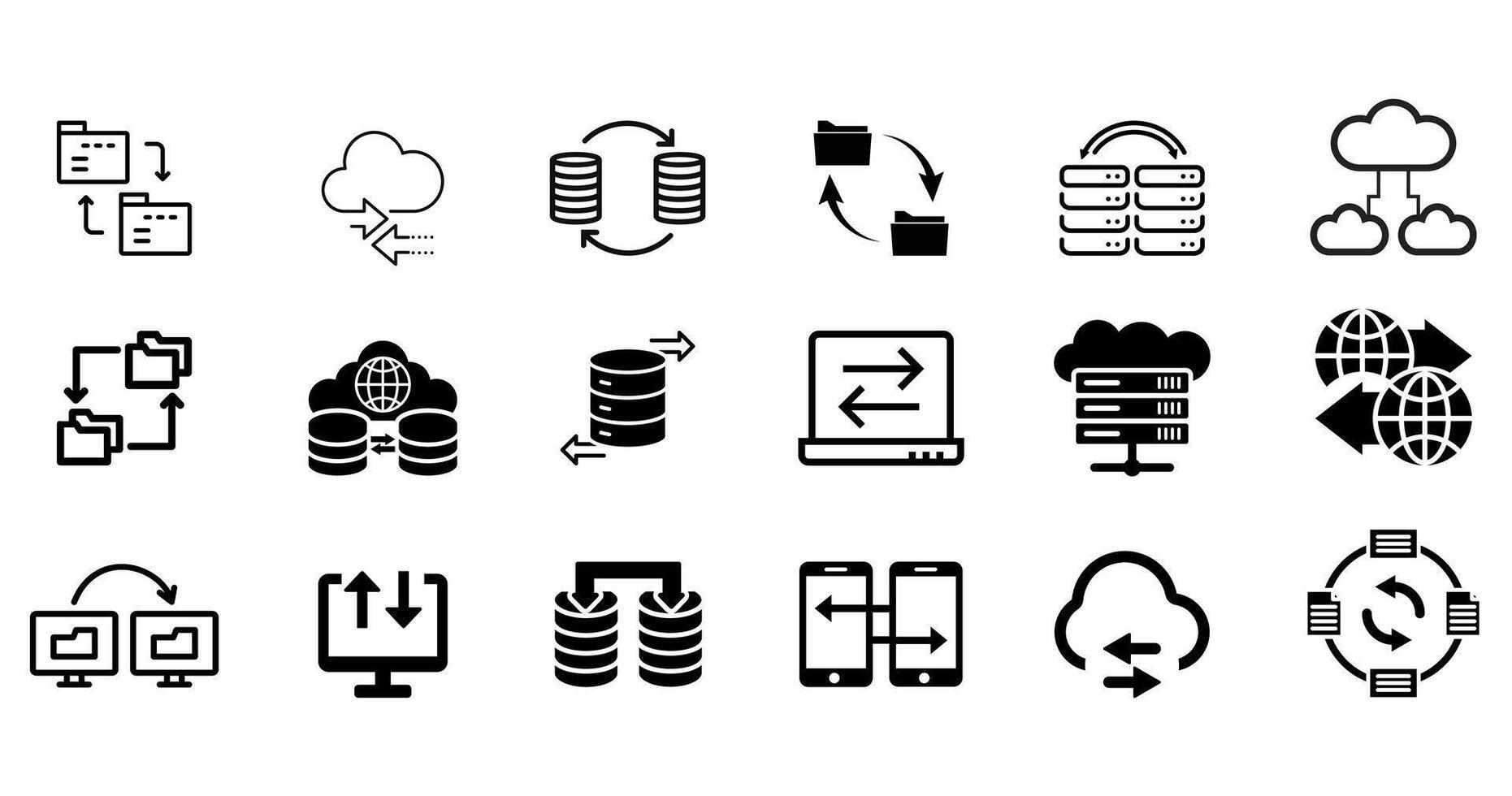 cloud storage icons set Data exchange, traffic, files, cloud, server. vector