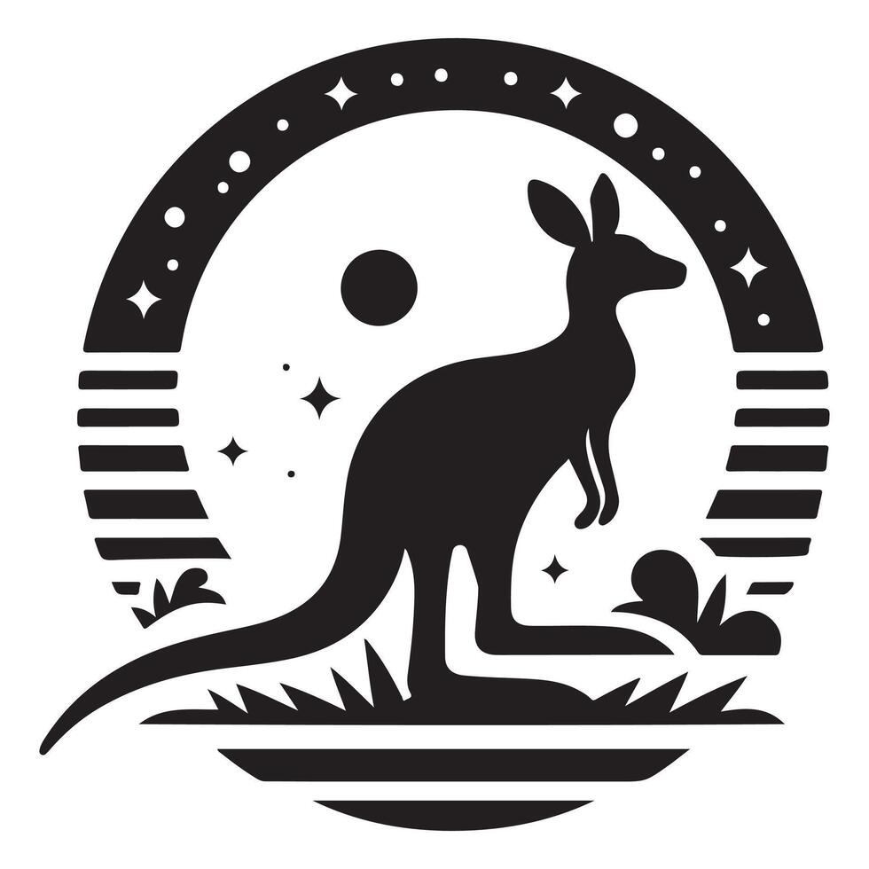 Stylized Kangaroo Silhouette with Celestial Elements vector