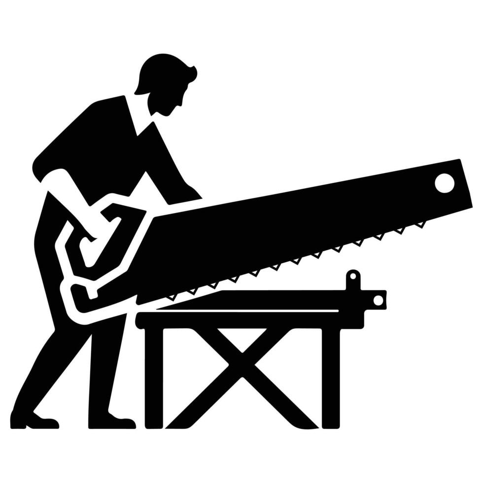 Carpenter with Hand Saw Icon vector