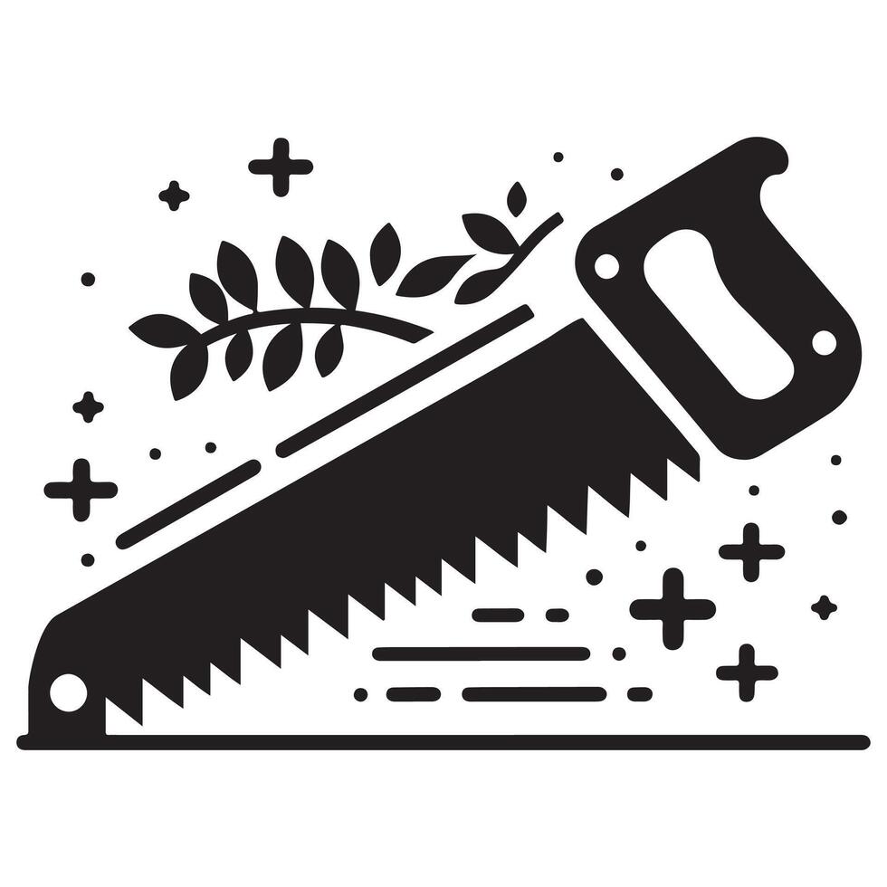 Hand Saw Icon with Nature Elements vector