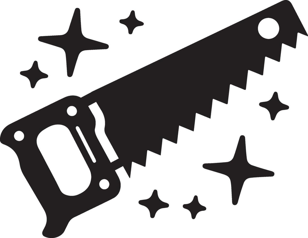 Hand Saw Silhouette with Sparkling on white background vector