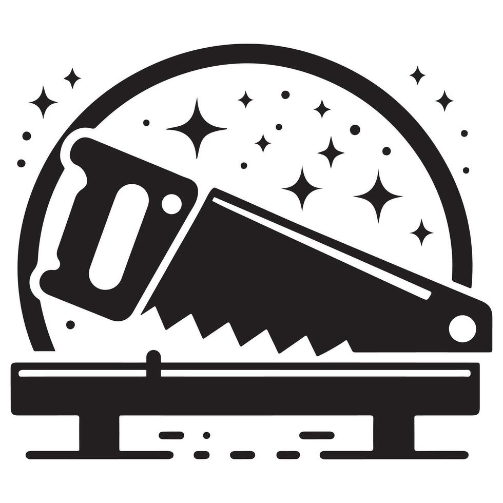 Hand Saw with Wood Plank Icon for Carpentry and DIY Projects vector