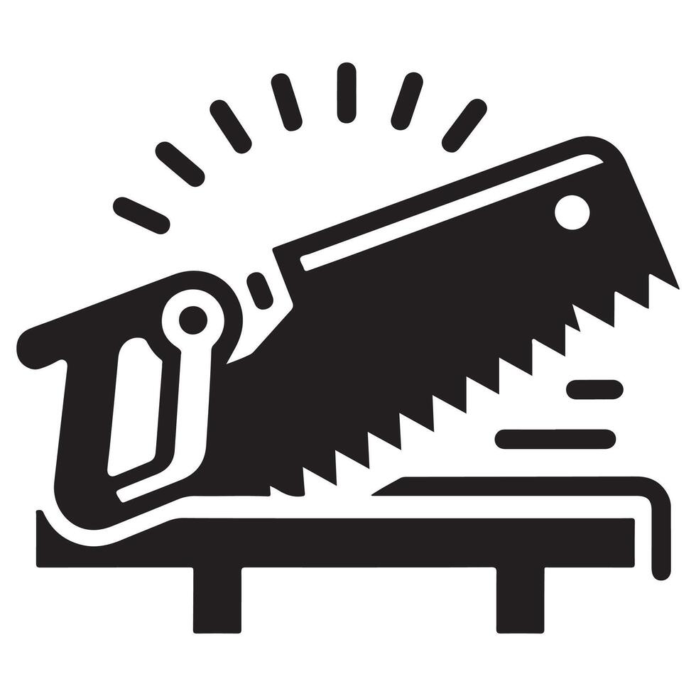Hand Saw Cutting Wood Icon for Carpentry and DIY Projects vector