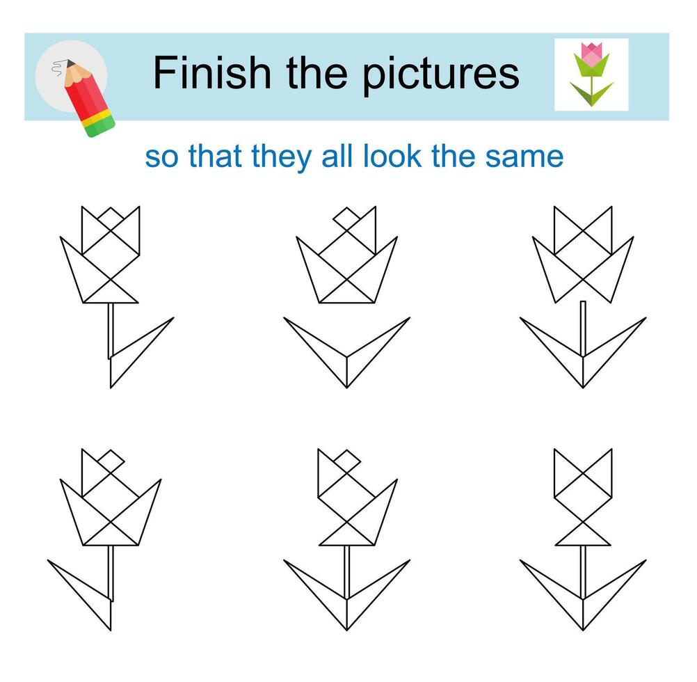 Finish the pictures so that they all look the same. vector