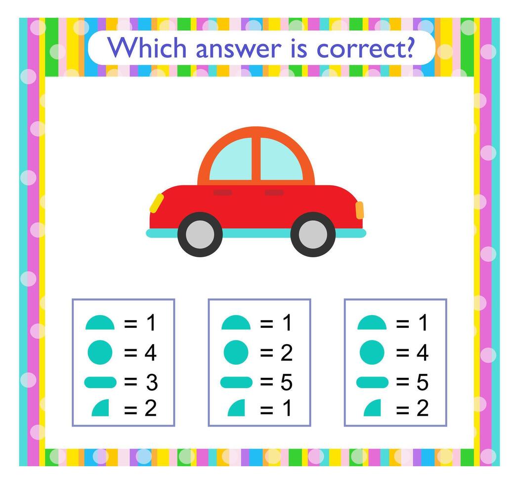 Math activity for kids. Need to find the correct answer. Preschool worksheet activity. vector