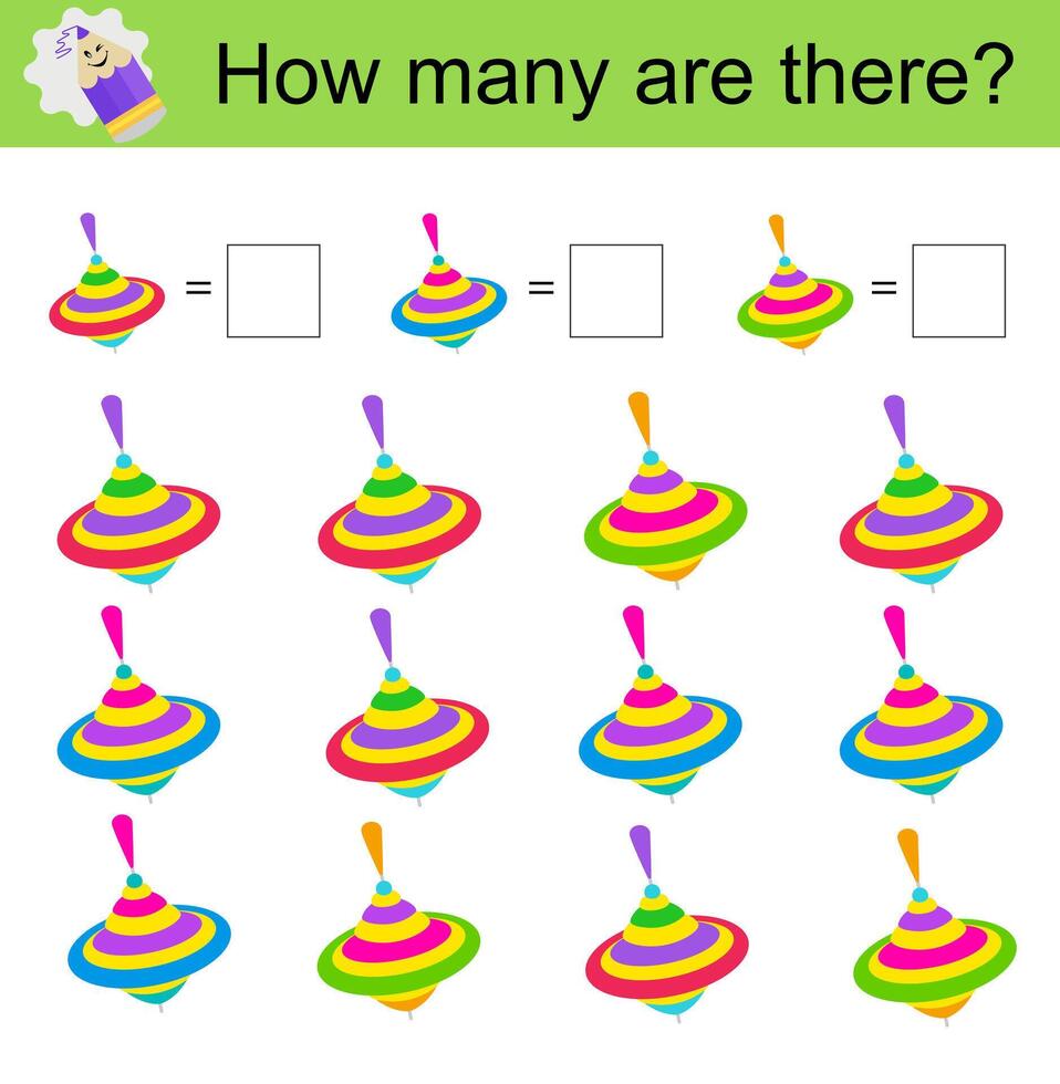 Math activity for kids. Illustration of the spinning top toy. vector
