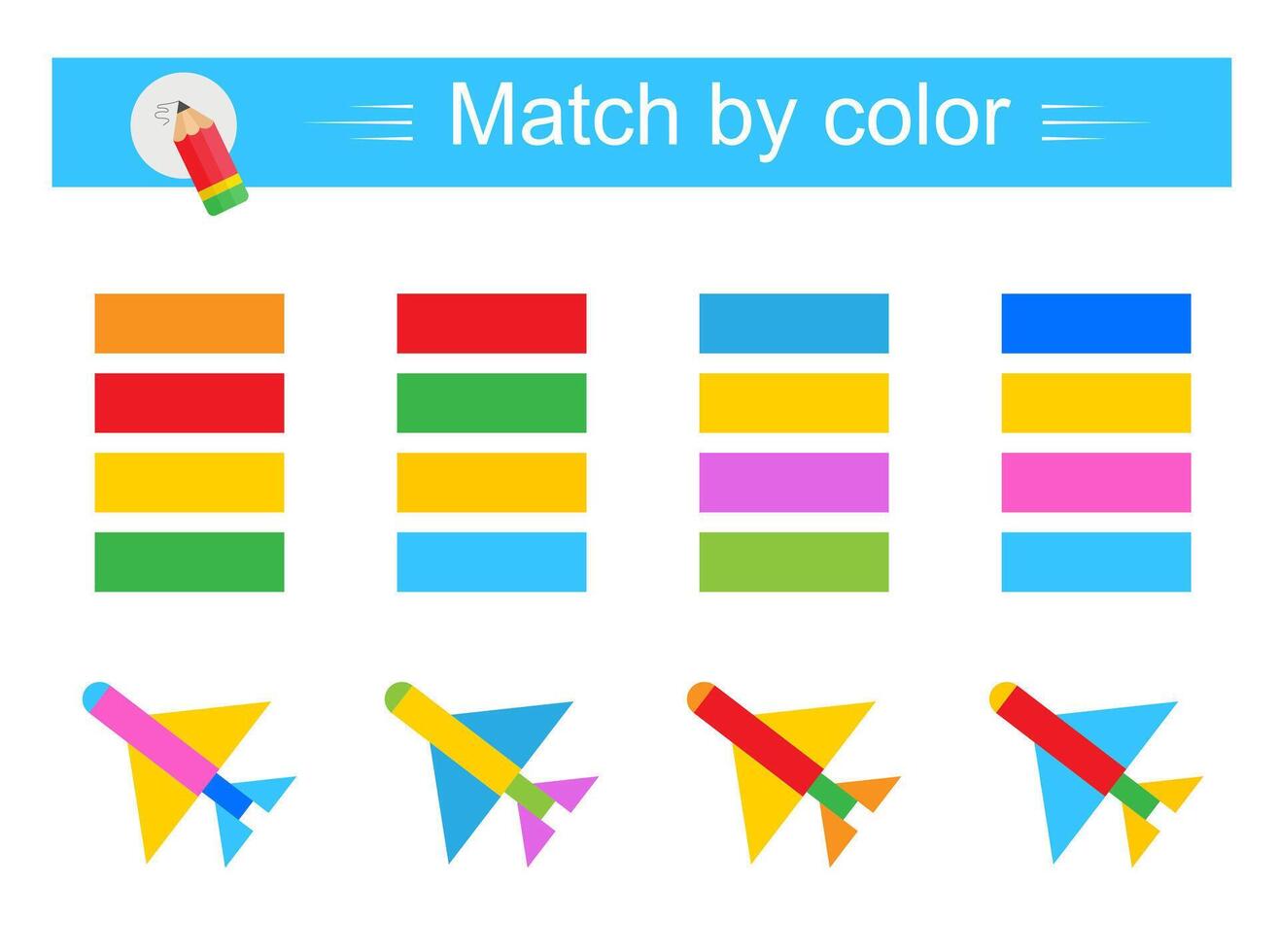 Match by color. Educational game for children. Preschool worksheet activity. vector