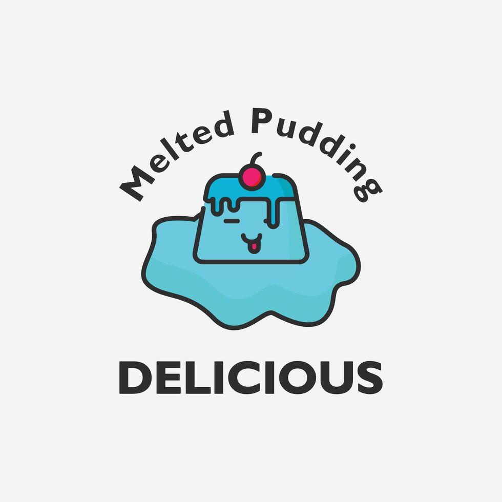 Sweet pastry flat logo of bakery with melted pudding shape illustration design vector