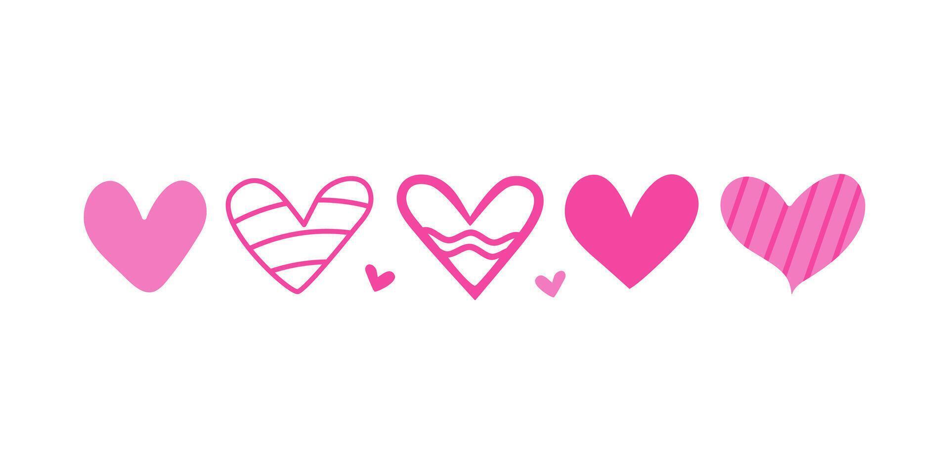 Set of cute icons in heart shape. Valentine's day. Romantic element for holiday, decoration, decor, postcard. Flat illustration. Background white isolated. vector