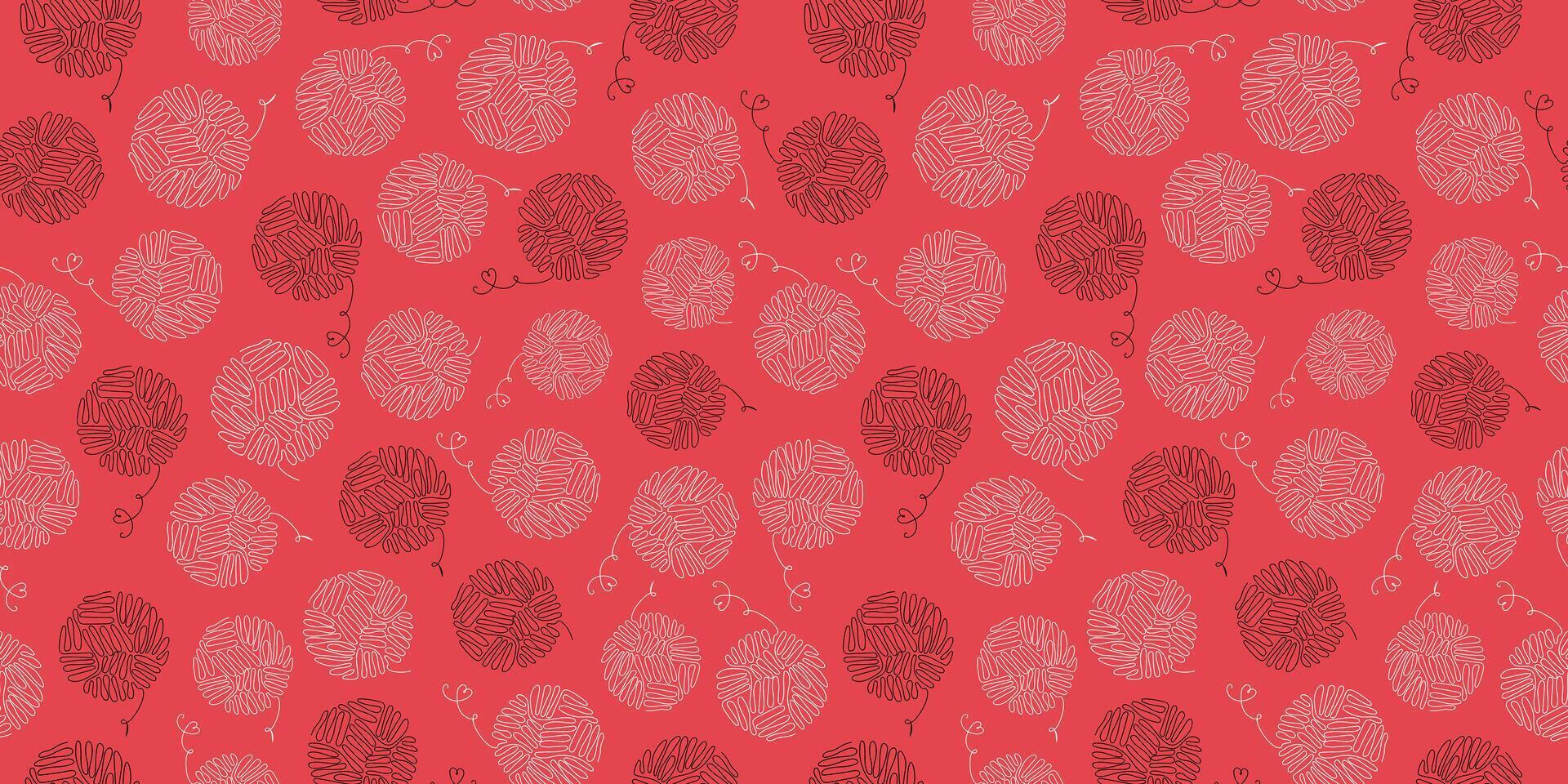 Knitting pattern.Hobby icon, line art needlework. Ball of yarn, one line drawing. Yarn in a skein. Seamless background, wallpaper decor. vector