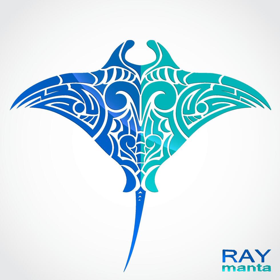 mantha ray blue green color ornamental symbol vector