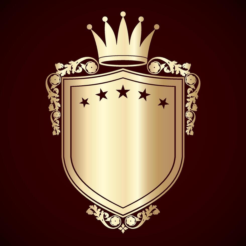 golden heraldry with shield and crown illustration vector