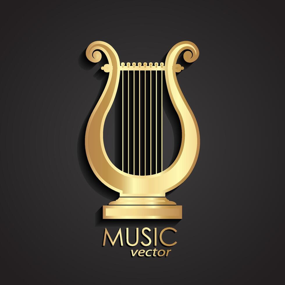 golden lyre music theme icon illustration vector