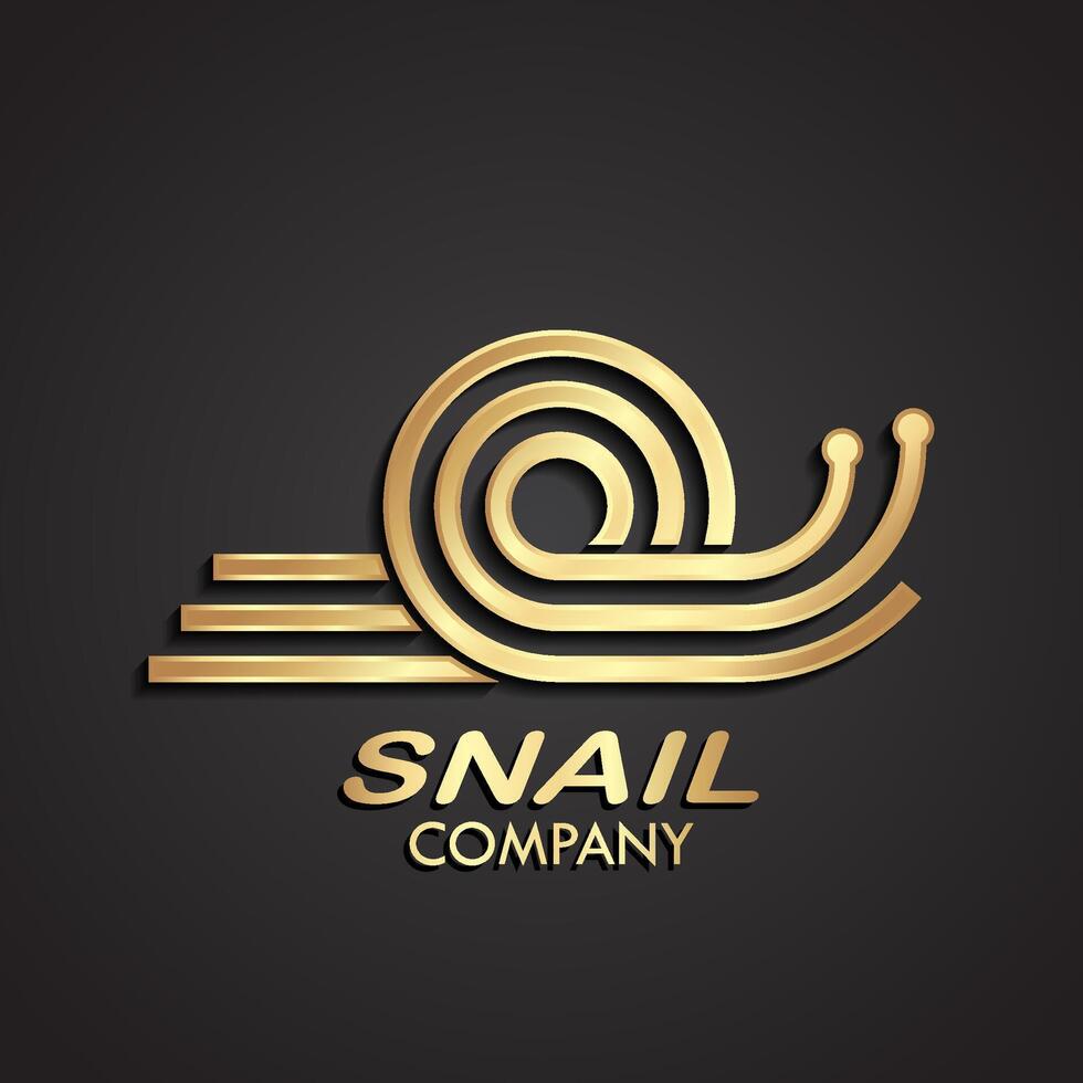 3d golden linear snail abstract logo vector