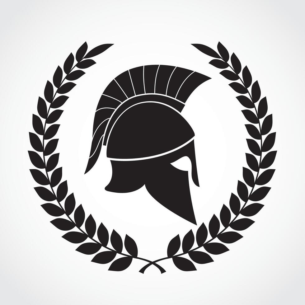 greek spartan helmet with laurel wreath symbol vector