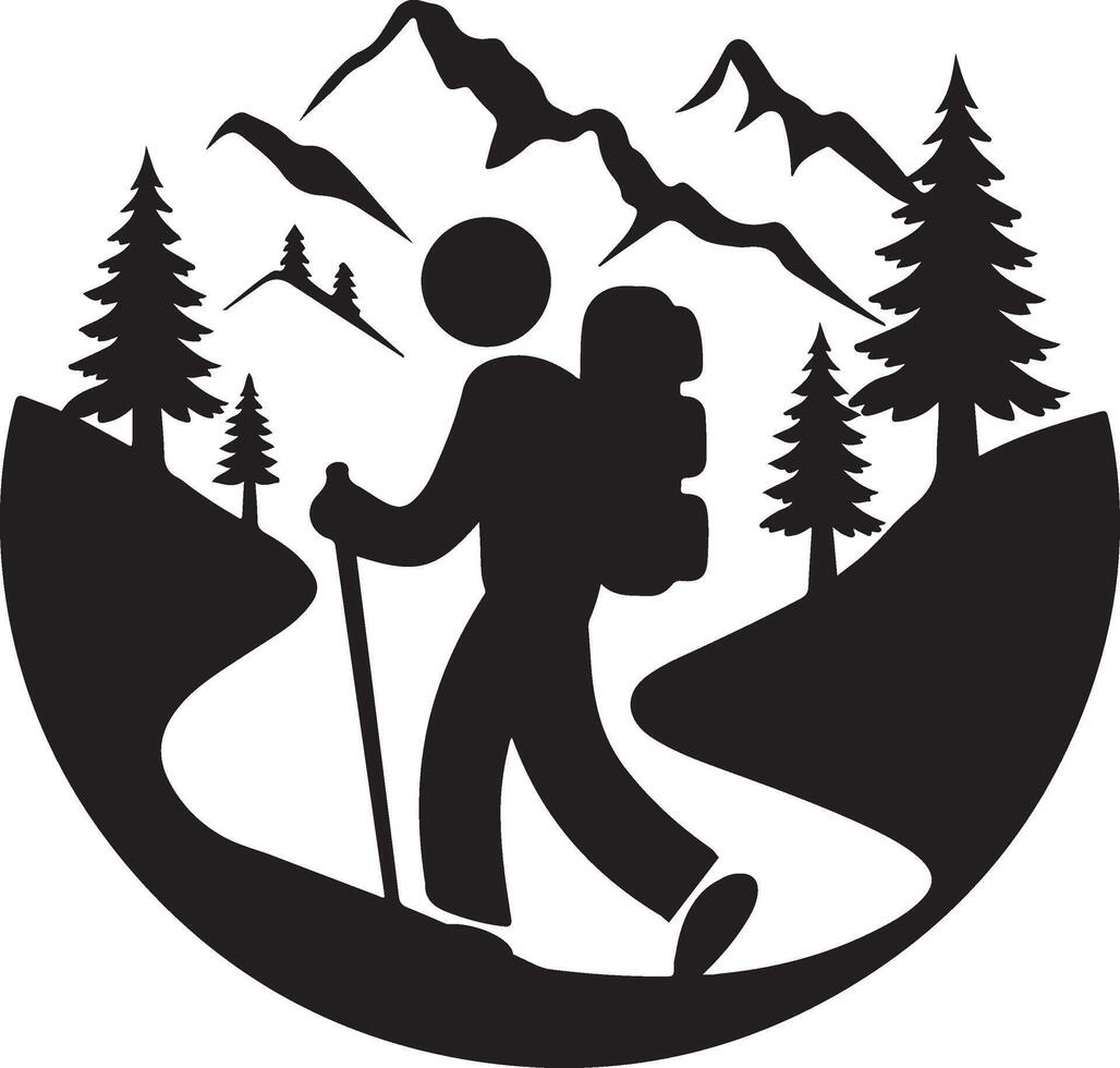 silhouette of mountaineer using backpack vector