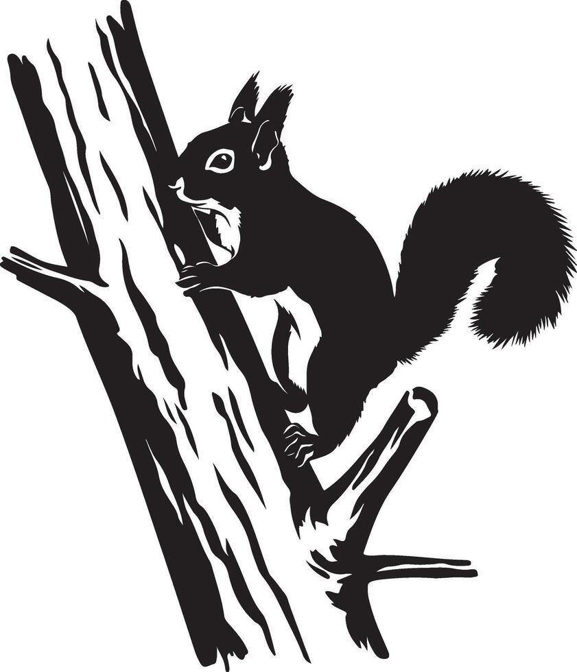 Silhouette of a squirrel climbing a tree vector