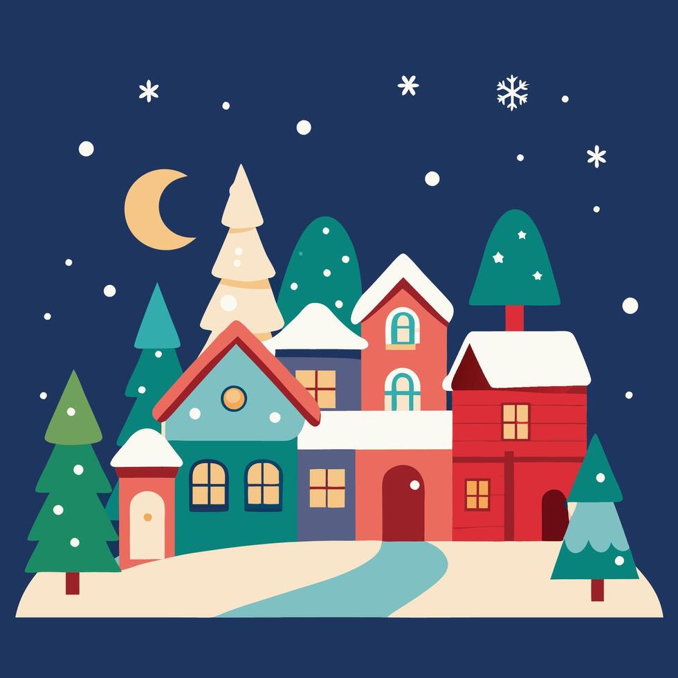 Christmas Village Blanketed in Snow vector
