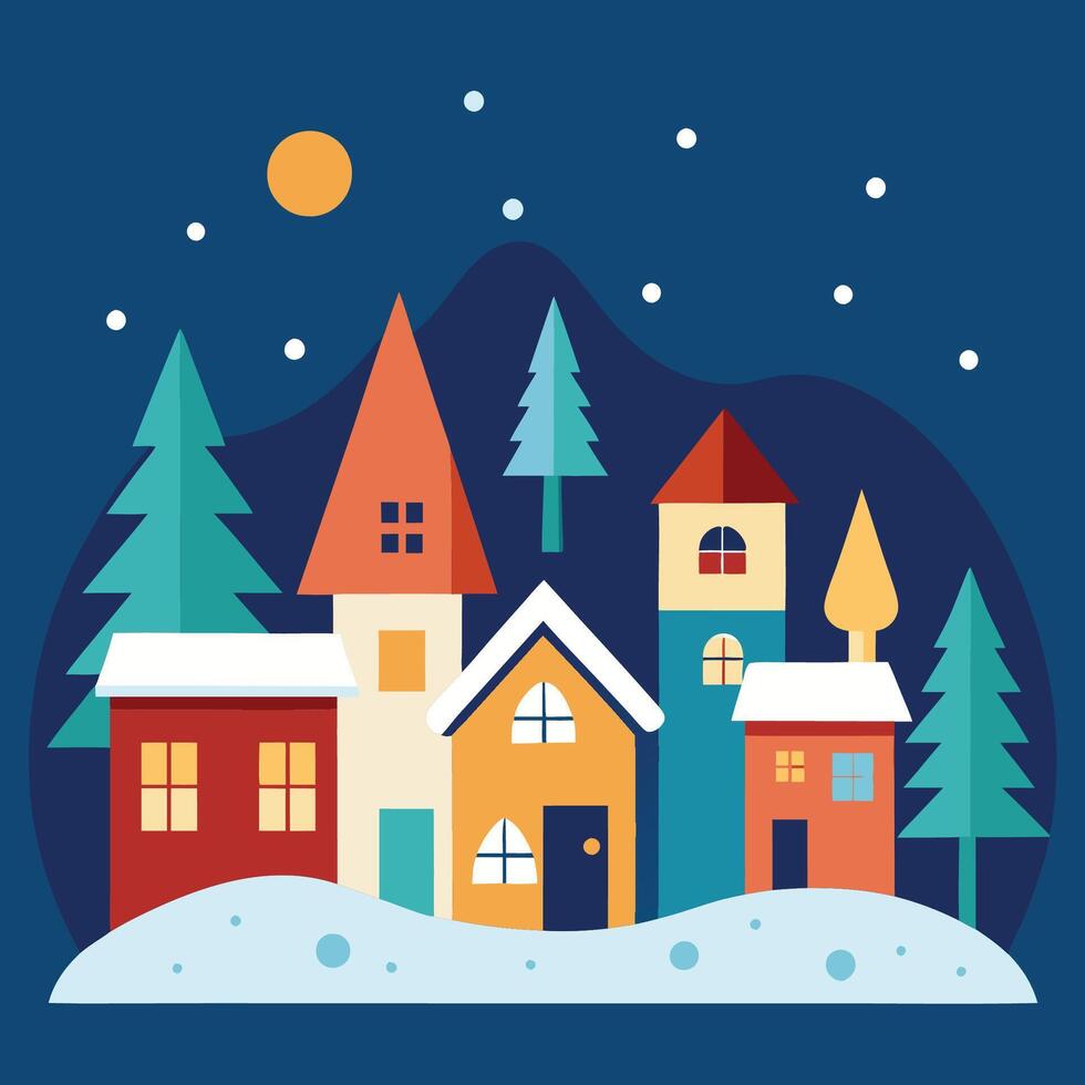 Small Christmas Village Scene vector