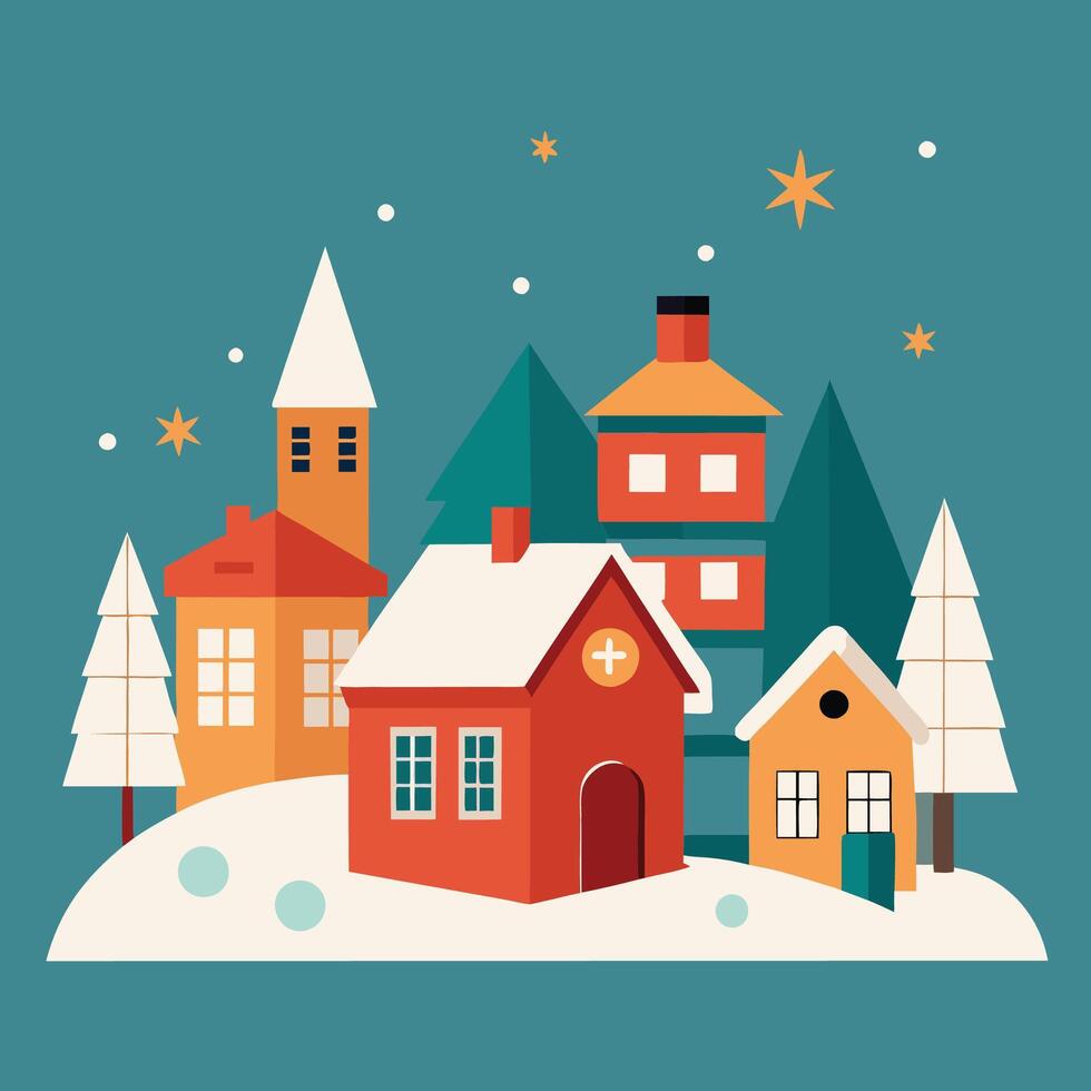 Christmas Village in the Snow vector