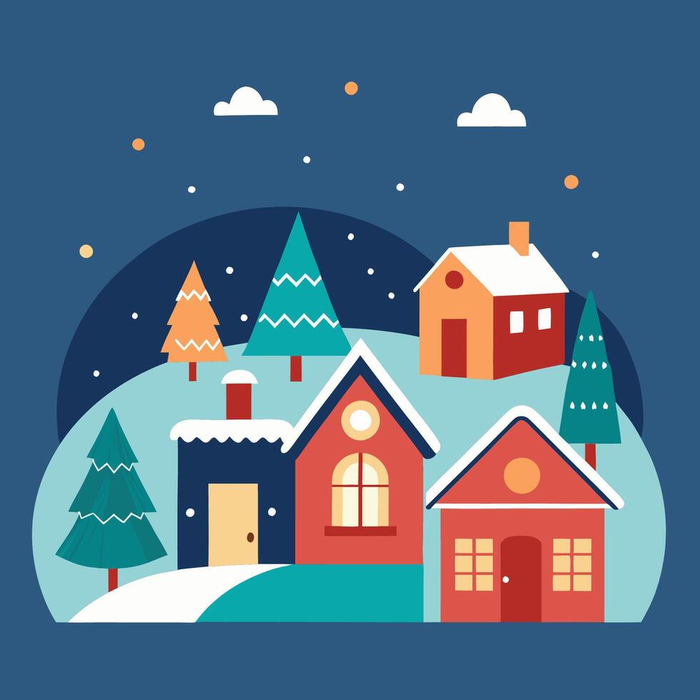Snowy Christmas Village Setting vector