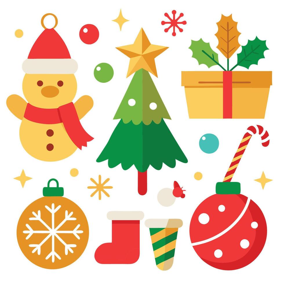 Cheerful Christmas Set on White vector