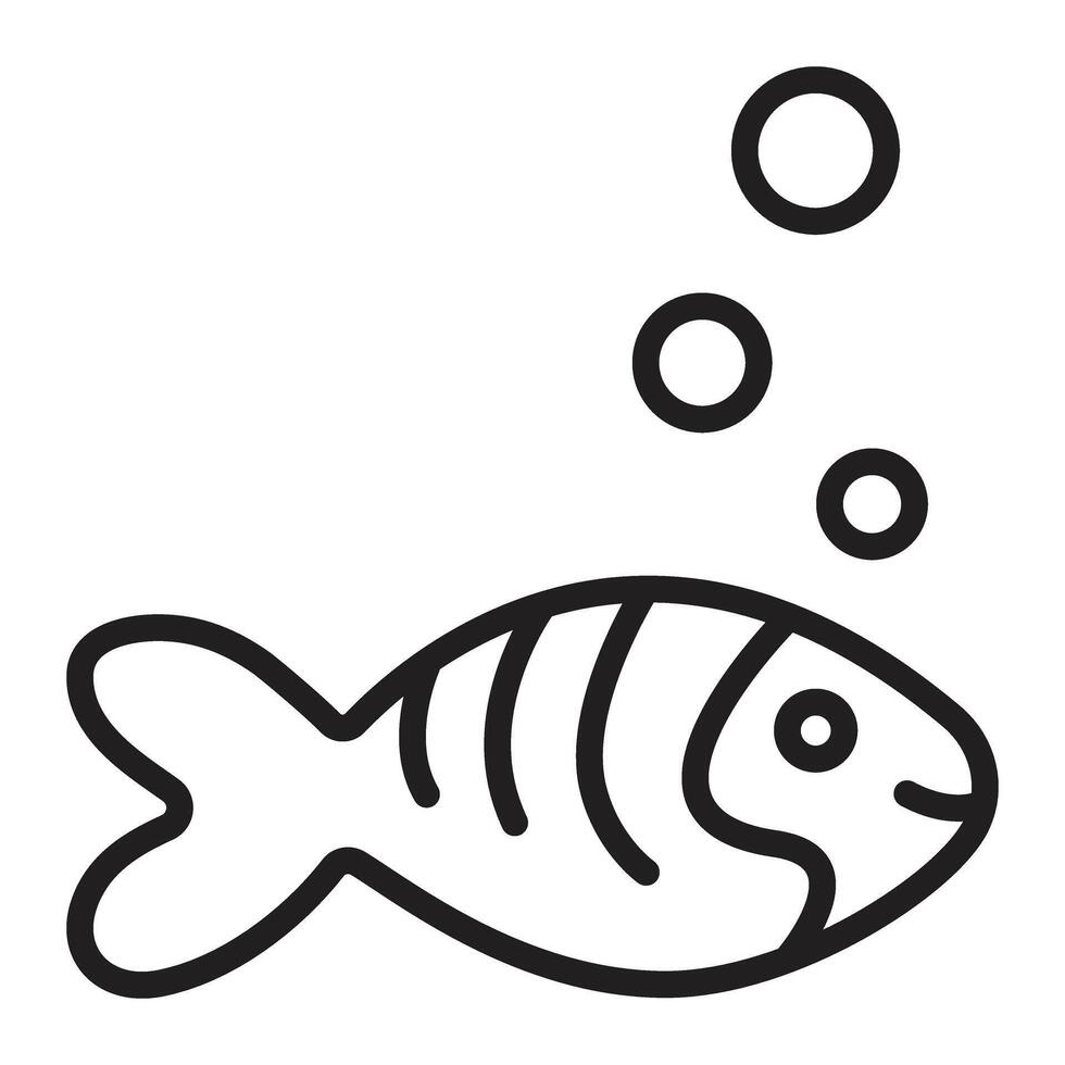 Fish and air bubbles, black editable stroke, line thickness 100px, sign size 3400x3400 px, single monochrome illustration, nautical pictogram vector