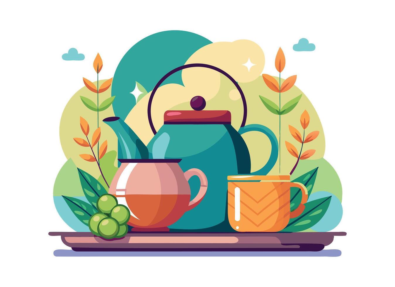 Colorful Teapot and Cups Illustration for Cozy Tea Time and Beverage Designs vector