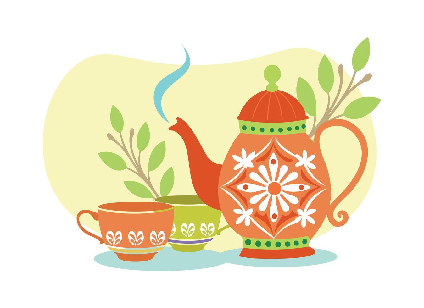 Traditional Teapot and Cups Illustration for Tea Time and Cultural Designs vector
