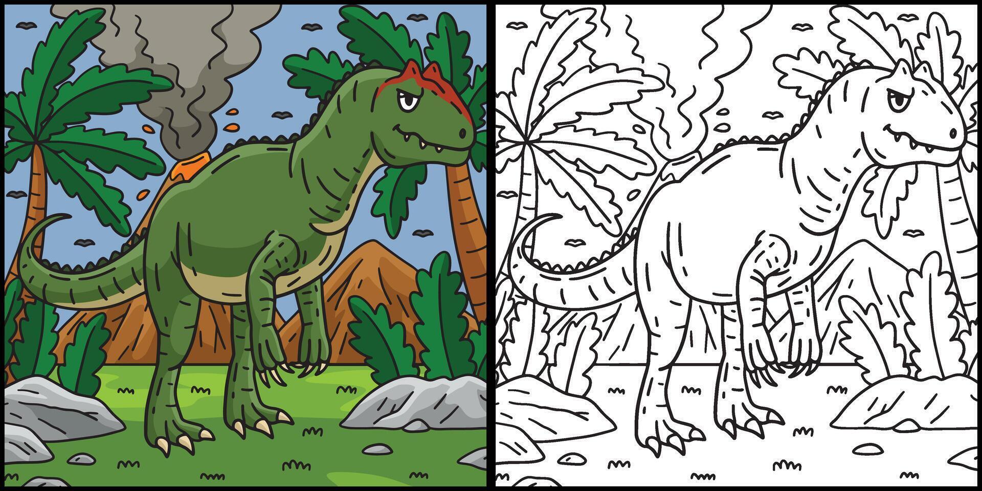 Dinosaur Allosaurus Coloring Page Illustration vector