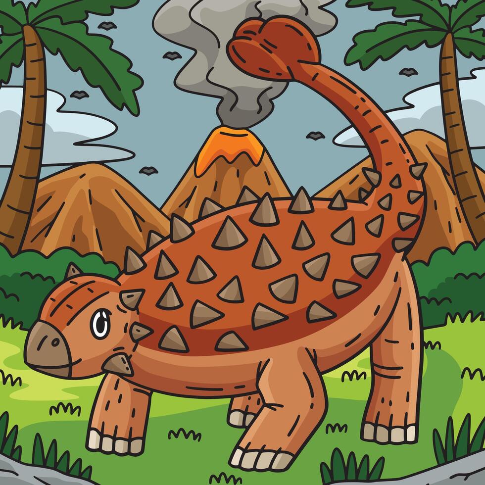Dinosaur Ankylosaurus Colored Cartoon Illustration vector