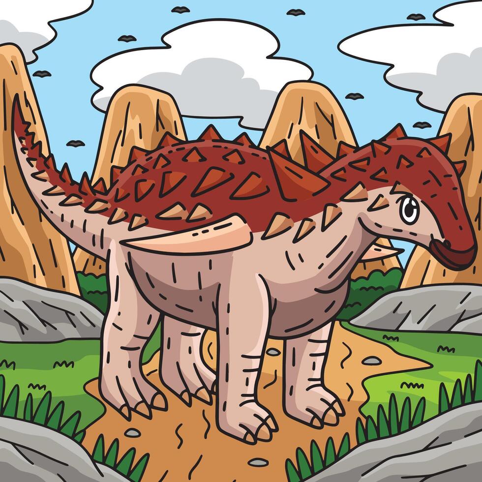 Dinosaur Borealopelta Colored Cartoon Illustration vector