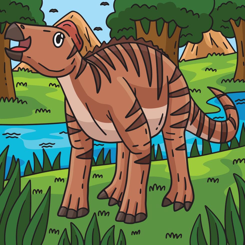 Dino Edmontosaurus Colored Cartoon Illustration vector
