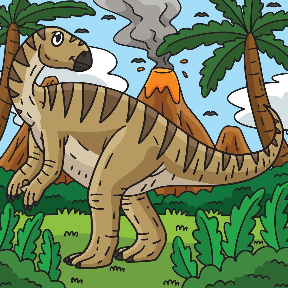 Dinosaur Iguanodon Colored Cartoon Illustration vector