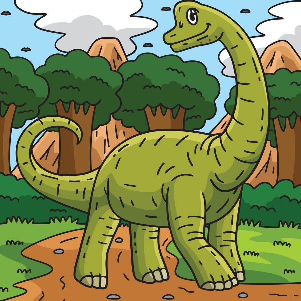 Dino Brachiosaurus Colored Cartoon Illustration vector