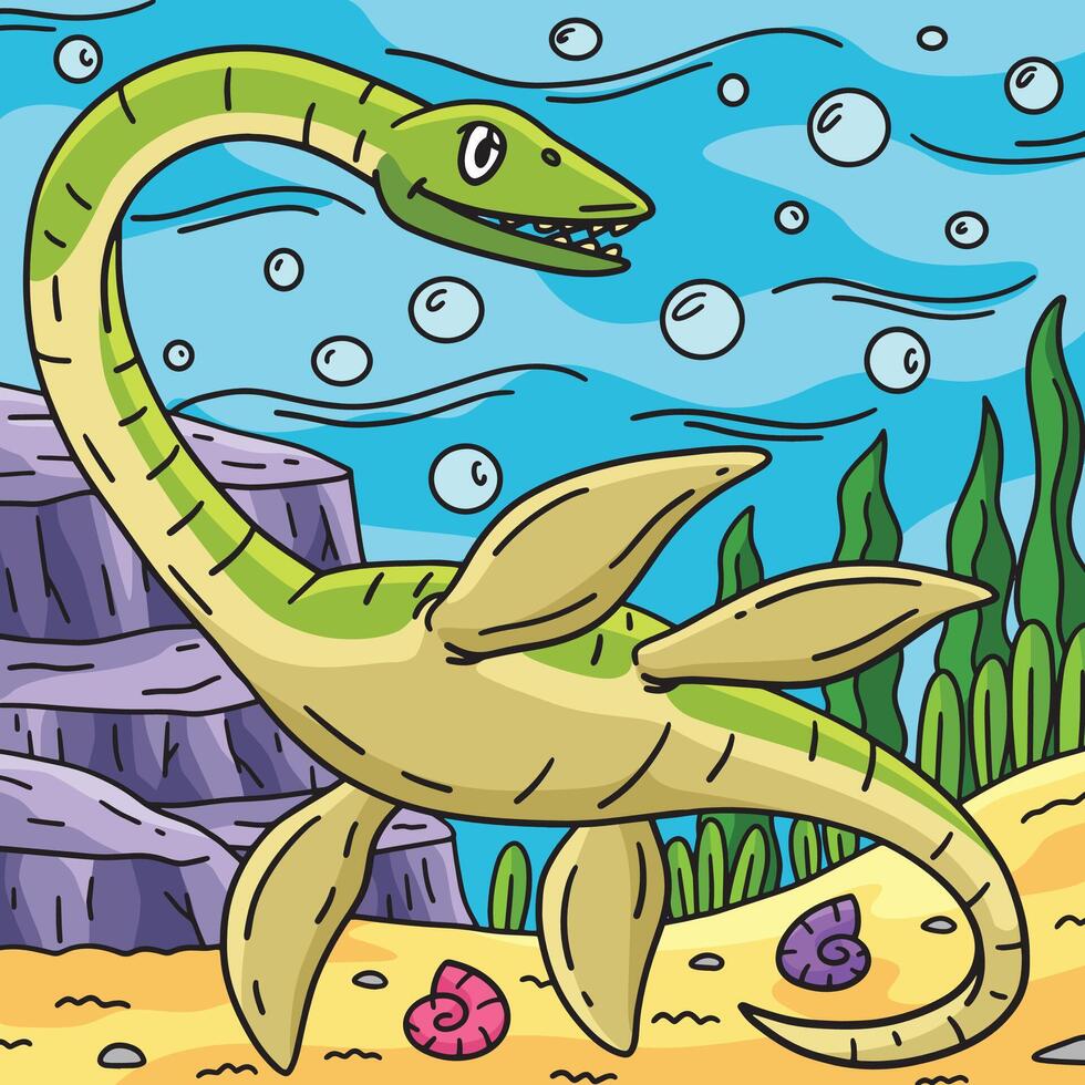 Dinosaur Elasmosaurus Colored Cartoon Illustration vector