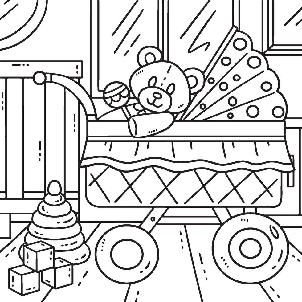 Baby Shower Baby Stroller Coloring Page for Kids vector