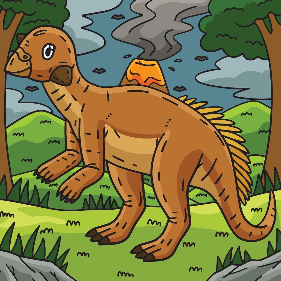 Dino Psittacosaurus Colored Cartoon Illustration vector
