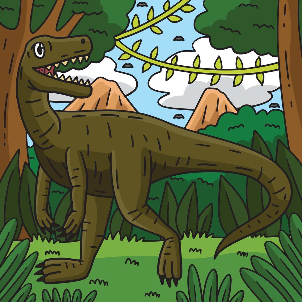 Dino Herrerasaurus Colored Cartoon Illustration vector