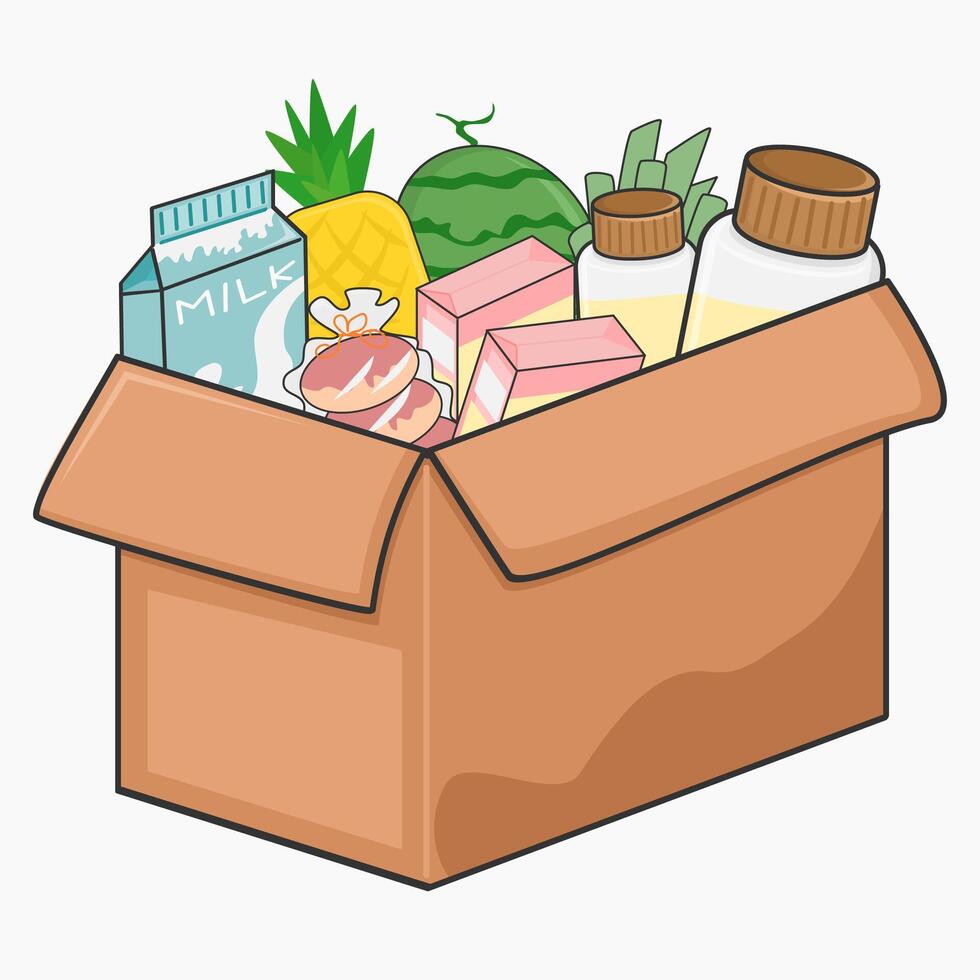 a box filled with food and drinks vector